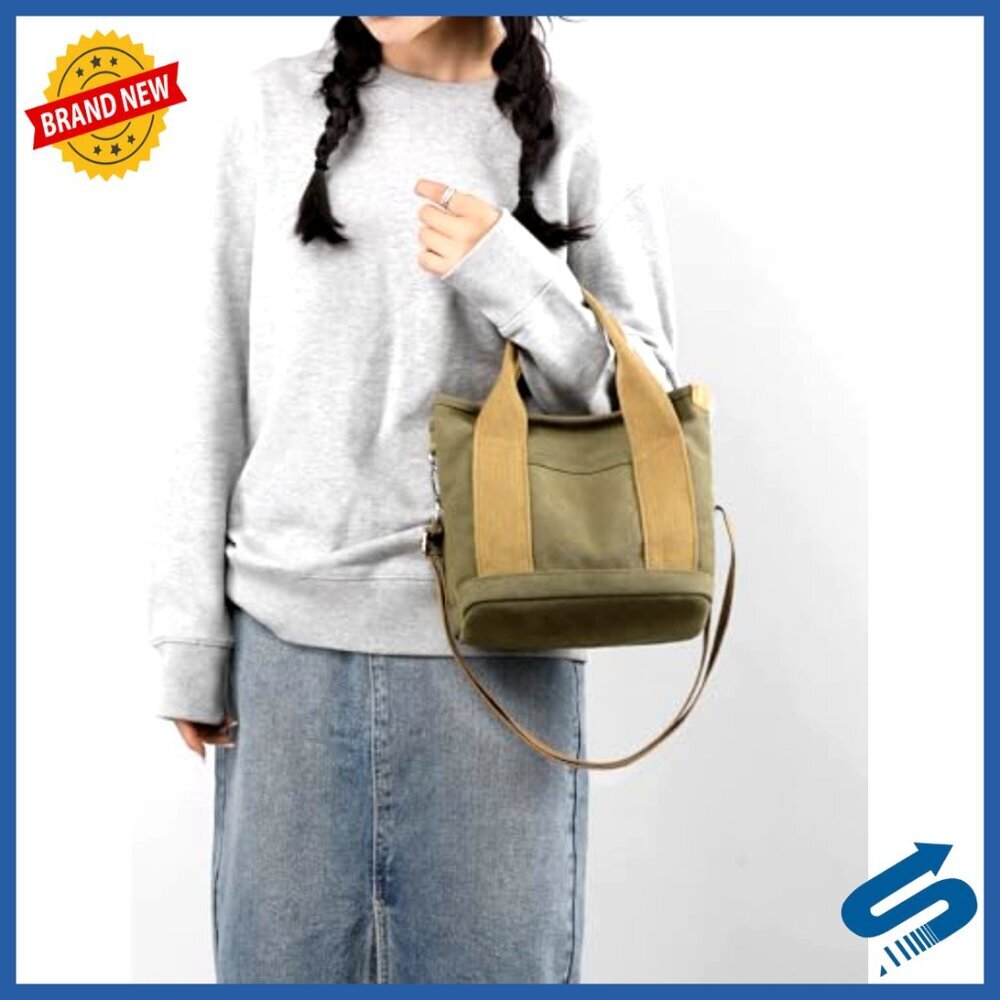 Canvas Tote Bag with Zipper Crossbody Shoulder Bag Versatile Chic Minimal - Picture 2 of 7